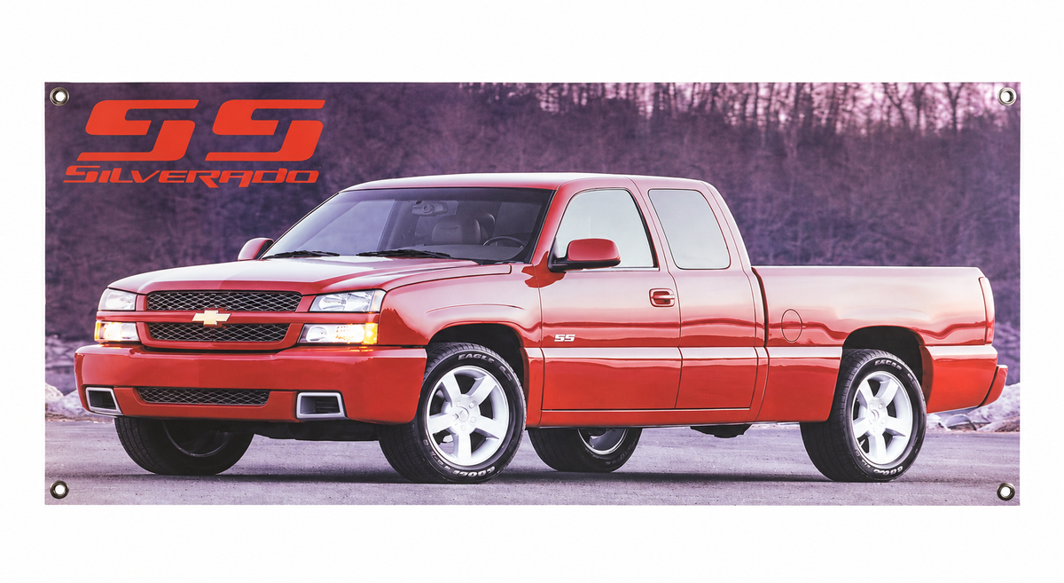 Red 2003-2006 Chevrolet Silverado SS Automotive Wall Poster, 31 x 17 in, Garage and Man Cave Decor - product view