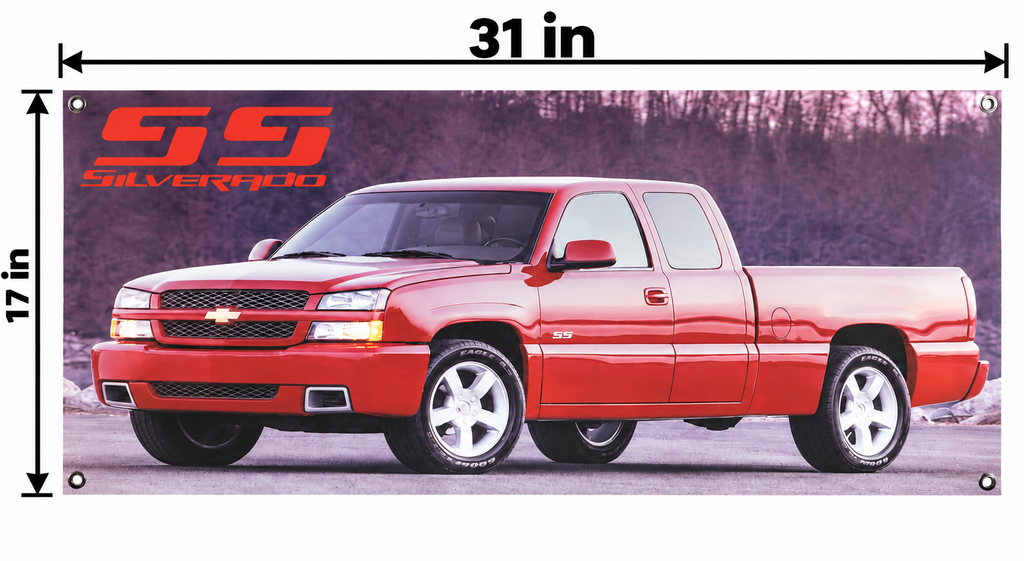 Red 2003-2006 Chevrolet Silverado SS Automotive Wall Poster, 31 x 17 in, Garage and Man Cave Decor - dimensions