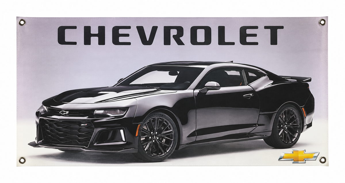 Black Chevrolet Camaro ZL1 Automotive Wall Poster, 32 x 17 in, Garage and Man Cave Decor - product view
