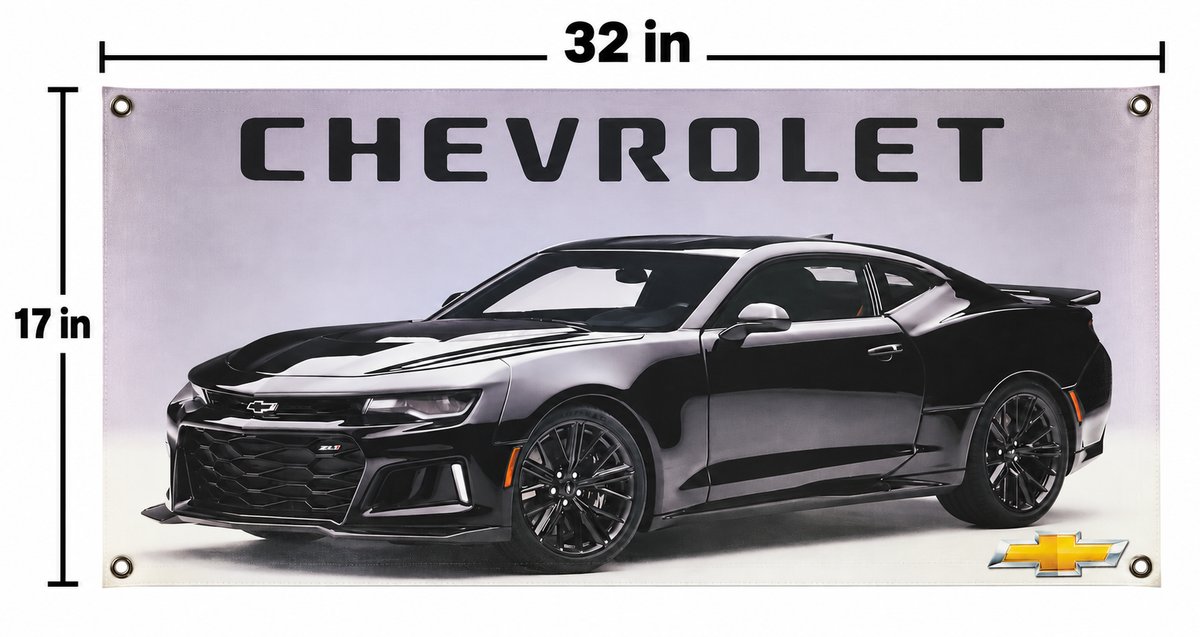 Black Chevrolet Camaro ZL1 Automotive Wall Poster, 32 x 17 in, Garage and Man Cave Decor - dimensions